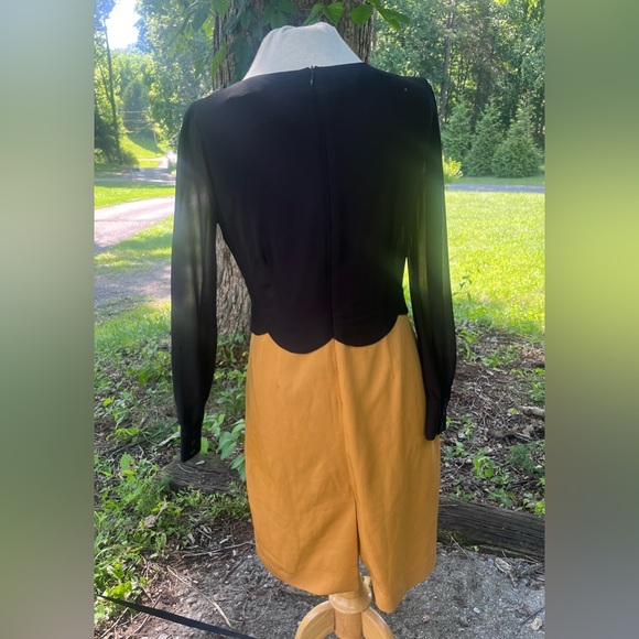 PINK MARTINI COLOR BLOCK DRESS WOMENS SMALL BLACK & MUSTARD YELLOW - Picture 2 of 9